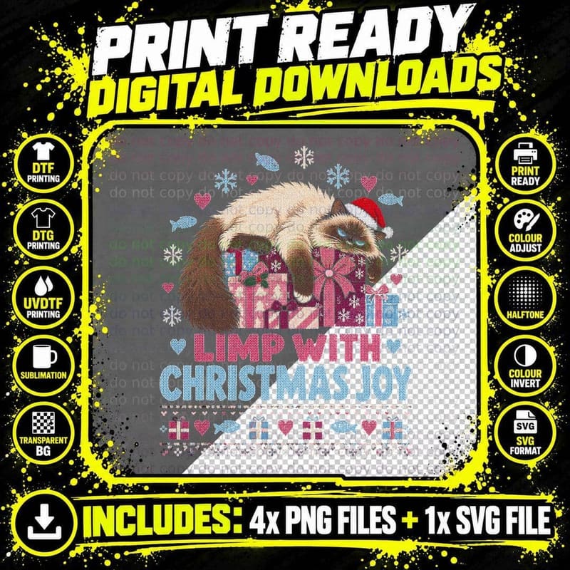 Ragdoll Cat Christmas Ugly Sweater Limp With Joy Png SVG Digital Bundle