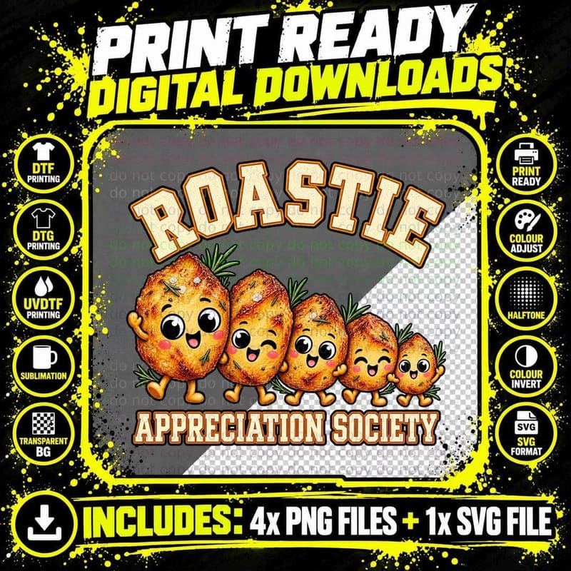 Roastie Appreciation Society Crispy Roast Potatoes Retro Png SVG Digital Bundle