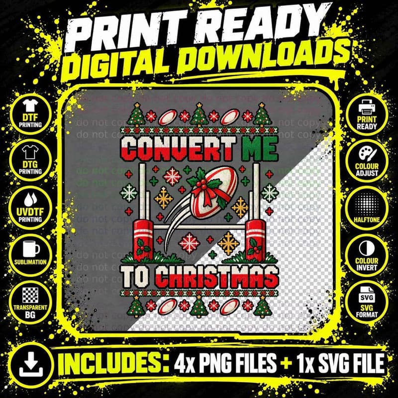 Rugby Christmas Ugly Sweater Conversion Goal Posts Png SVG Digital Bundle