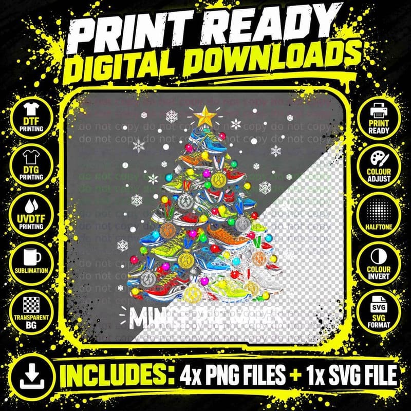 Running Christmas Tree Mince Pie Miles Trainers Runner Png SVG Digital Bundle