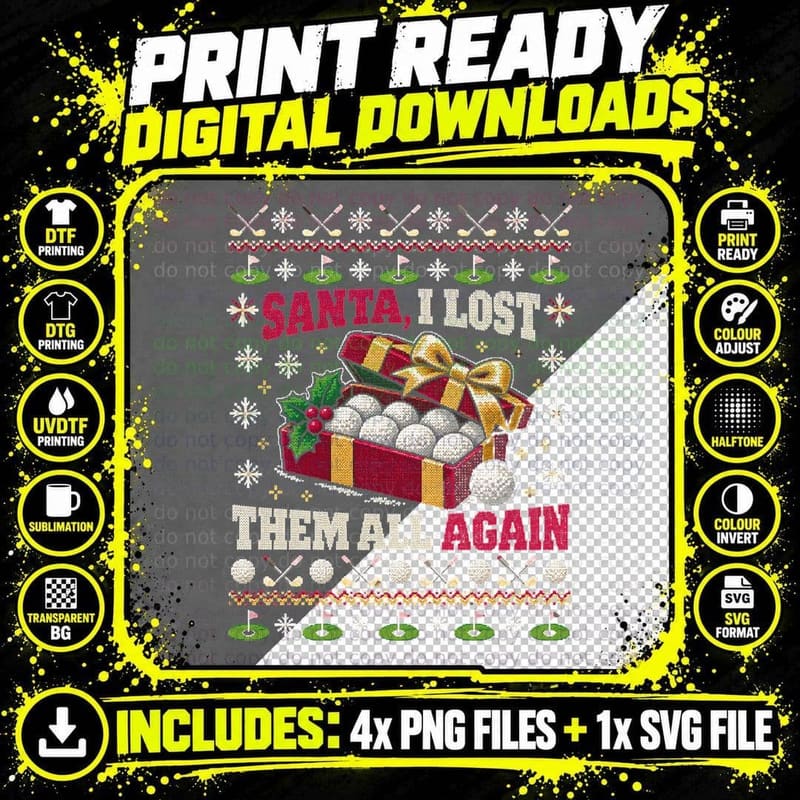 Santa I Lost Them All Again Golf Balls Christmas Ugly Png SVG Digital Bundle
