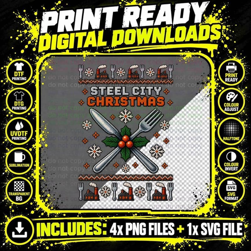 Sheffield Steel City Christmas Ugly Sweater Pixel Retro Png SVG Digital Bundle