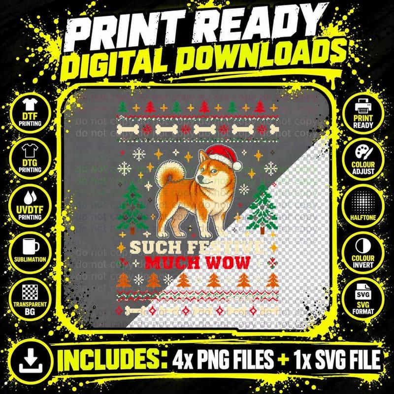 Shiba Inu Christmas Ugly Sweater Doge Meme Funny Dog Png SVG Digital Bundle