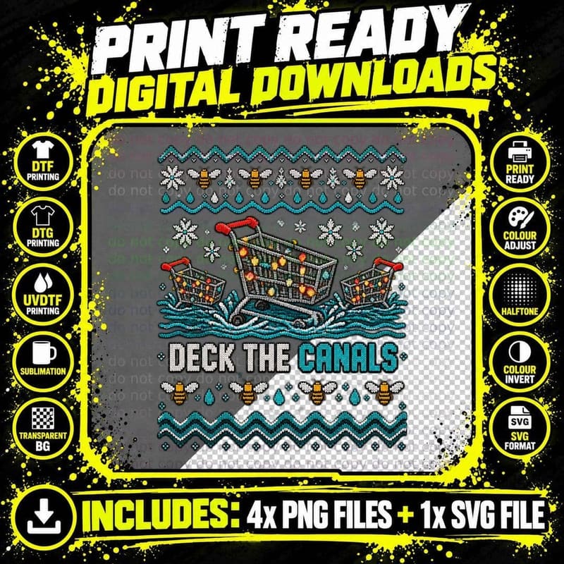 Shopping Trolley Canal Ugly Sweater Christmas British Png SVG Digital Bundle