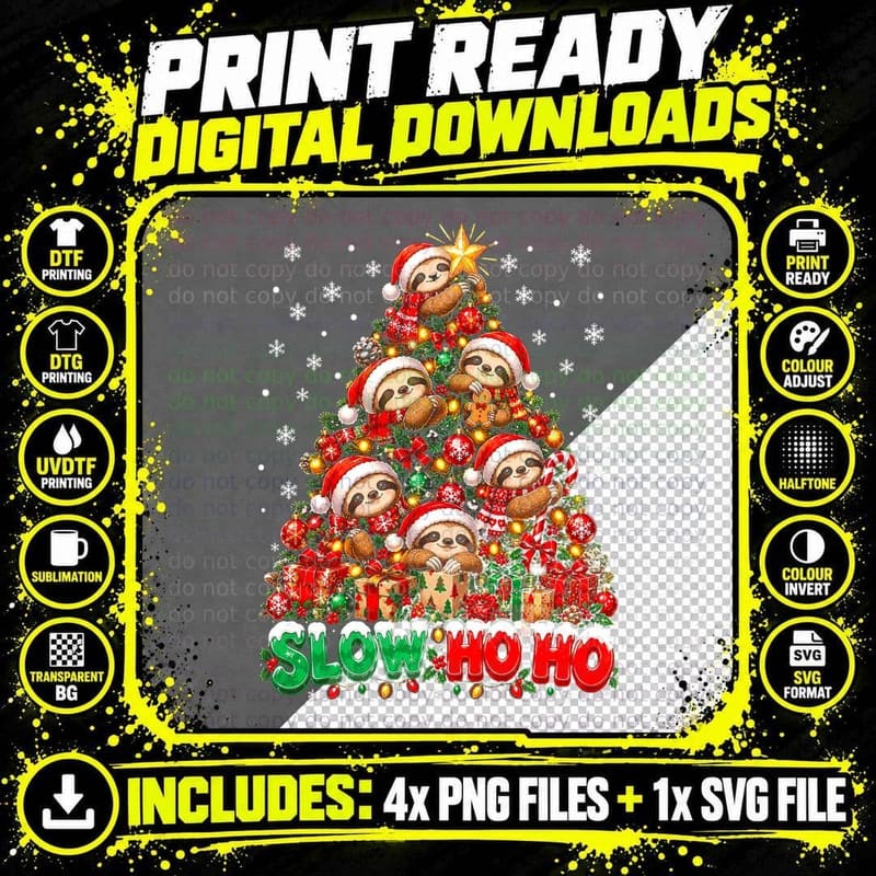 Sloth Christmas Baby Sloth Cute Holiday Kawaii Red Scarf Png SVG Digital Bundle