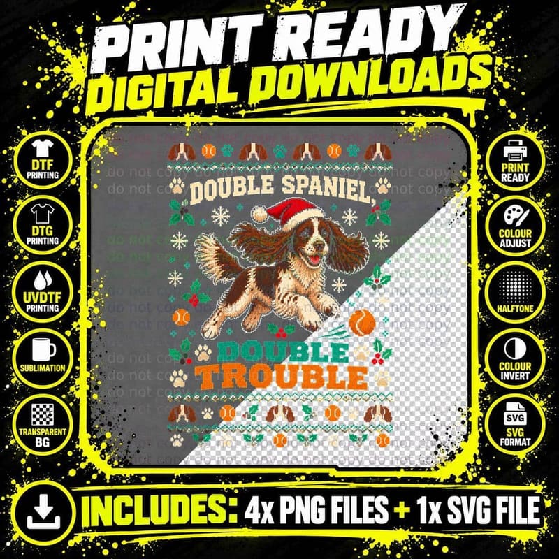 Sprocker Spaniel Christmas Ugly Sweater Tennis Ball Dog Png SVG Digital Bundle