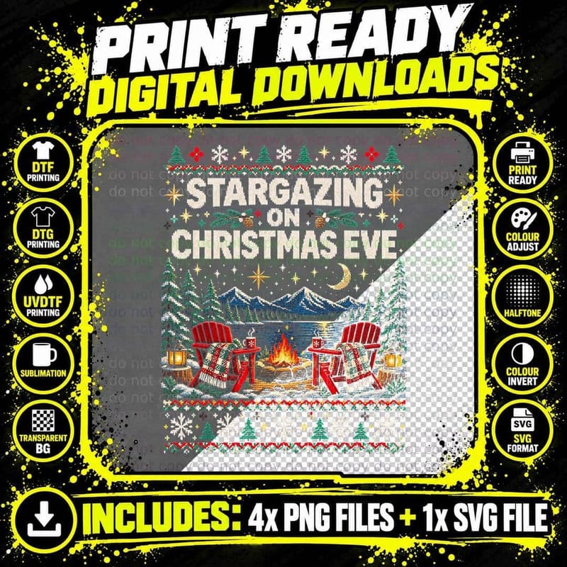 Stargazing Christmas Ugly Sweater Christmas Eve Campfire Png SVG Digital Bundle