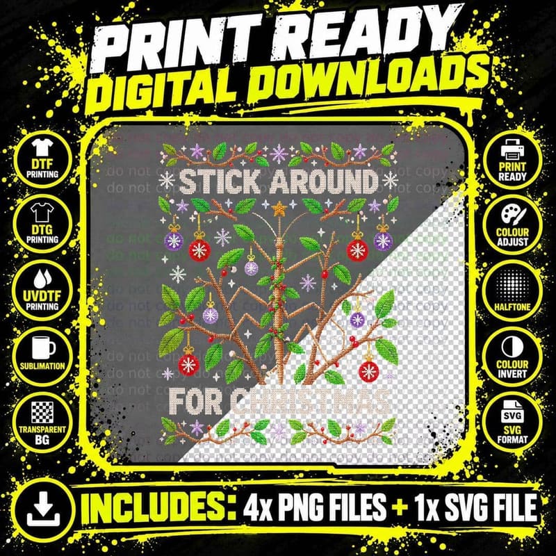 Stick Insect Stick Around For Christmas Ugly Sweater Png SVG Digital Bundle