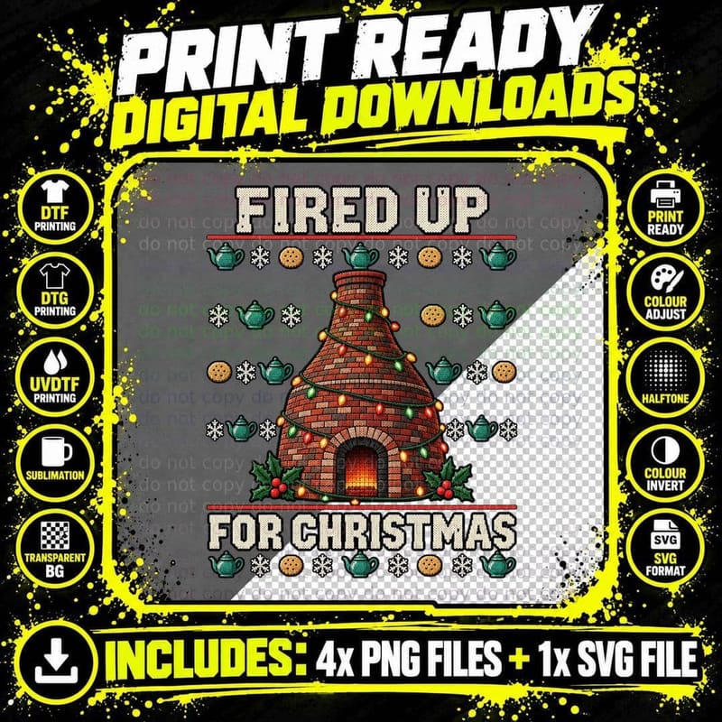 Stoke Potteries Christmas Ugly Sweater Bottle Kiln Png SVG Digital Bundle