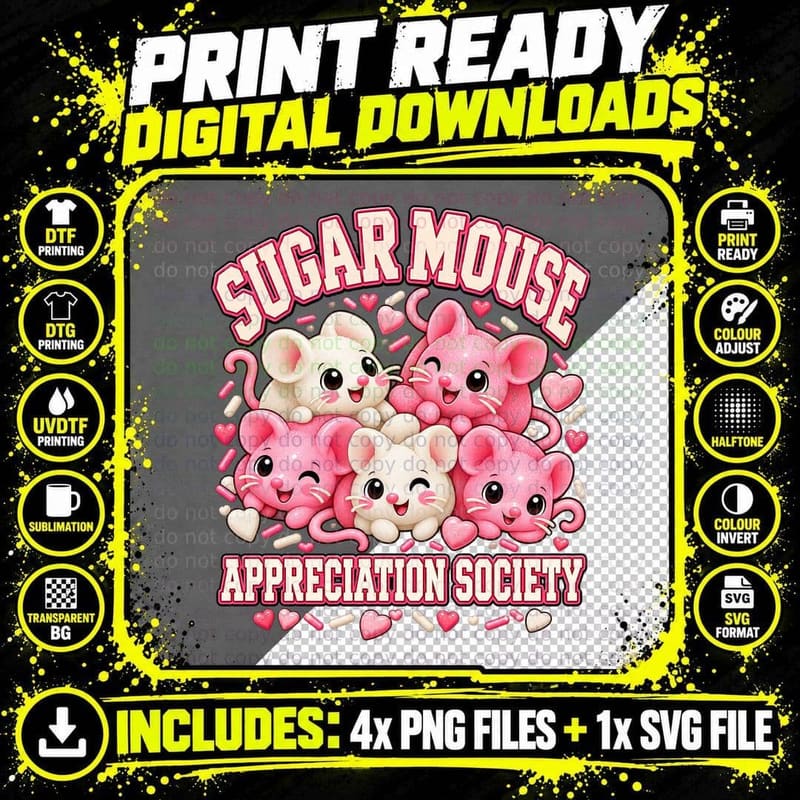Sugar Mouse Appreciation Society Retro British Christmas Png SVG Digital Bundle