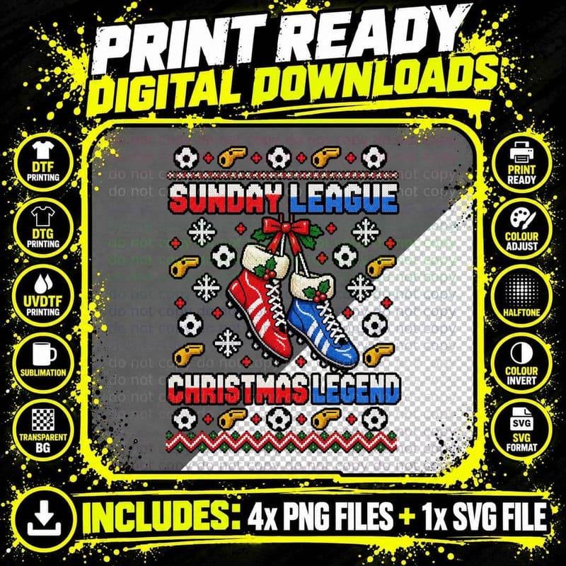 Sunday League Football Christmas Ugly Sweater Soccer Png SVG Digital Bundle