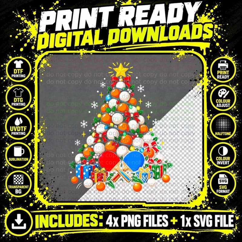 Table Tennis Christmas T-Shirt Ping Pong Player Holiday Png SVG Digital Bundle