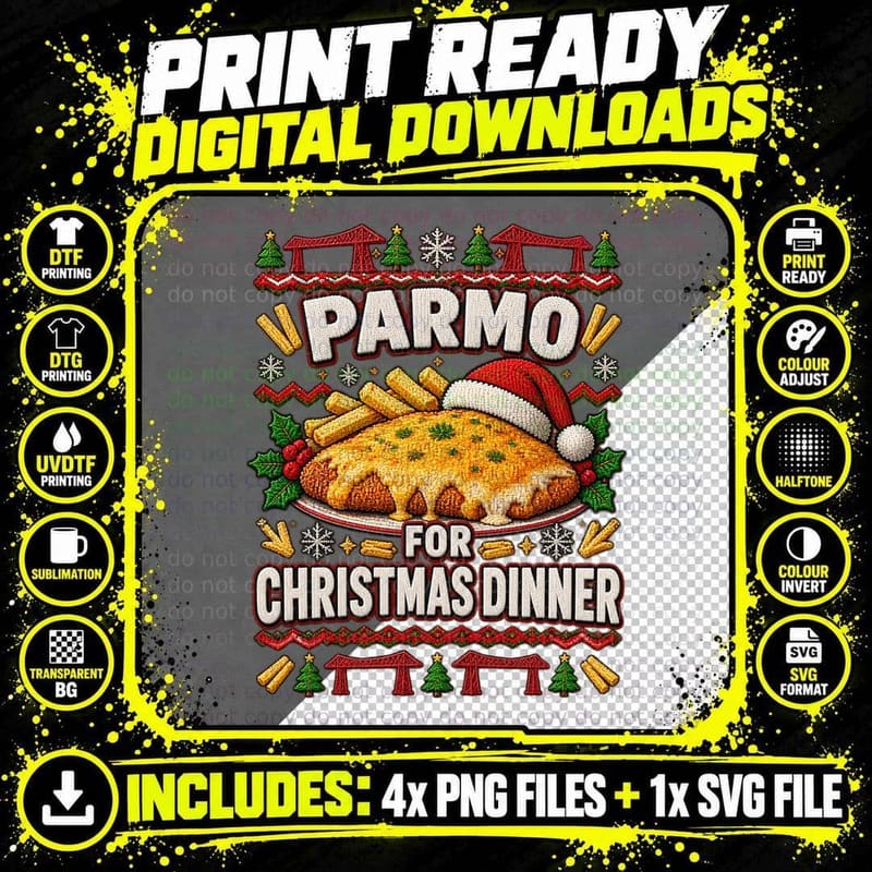 Teesside Parmo Christmas Ugly Sweater Chicken Parmo Food Png SVG Digital Bundle