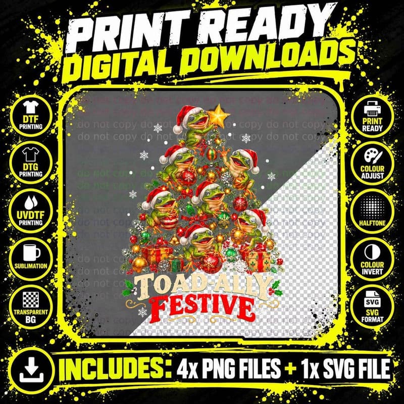 Toad-ally Festive Frog Christmas Tree Santa Hats Funny Png SVG Digital Bundle