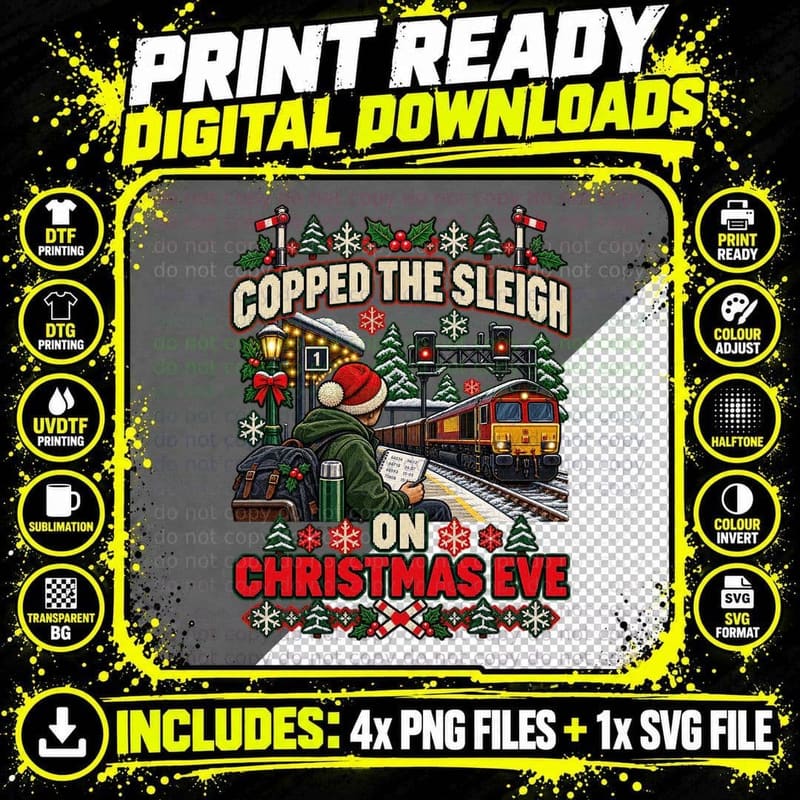 Train Spotter Christmas Ugly Sweater Railway Platform Png SVG Digital Bundle