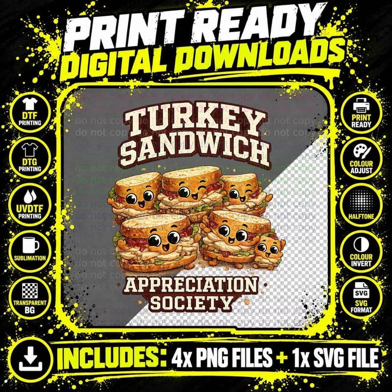 Turkey Sandwich Appreciation Society Retro Boxing Day Png SVG Digital Bundle
