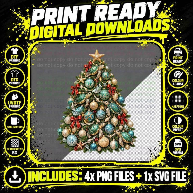 Turtle Bauble Christmas Tree Seashell Ocean Animal Png SVG Digital Bundle