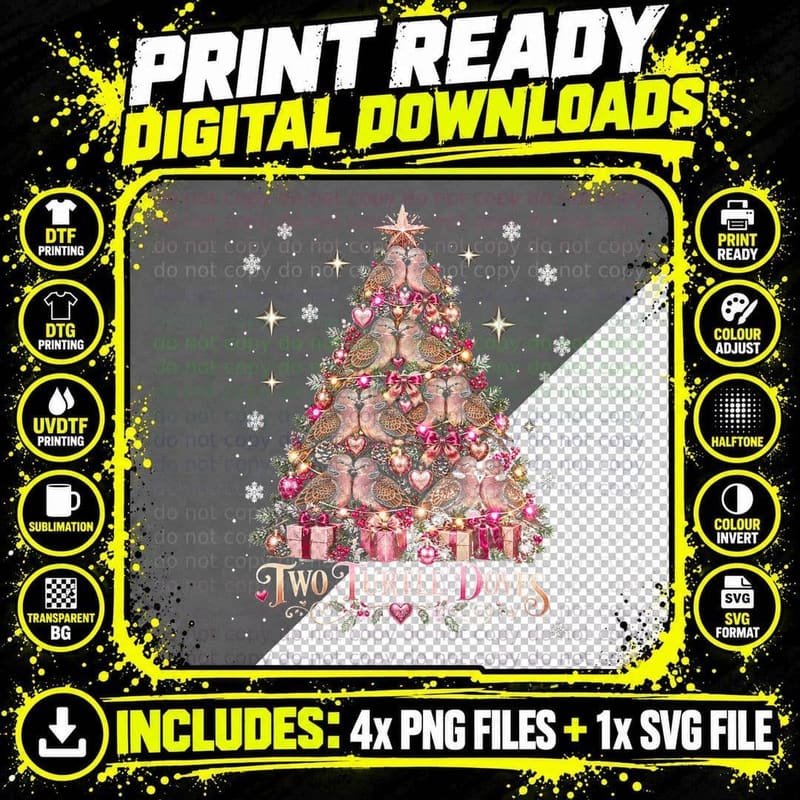 Two Turtle Doves Christmas Love Birds Watercolor Png SVG Digital Bundle