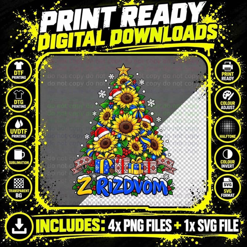 Ukrainian Christmas Sunflower T-Shirt Png SVG Digital Bundle