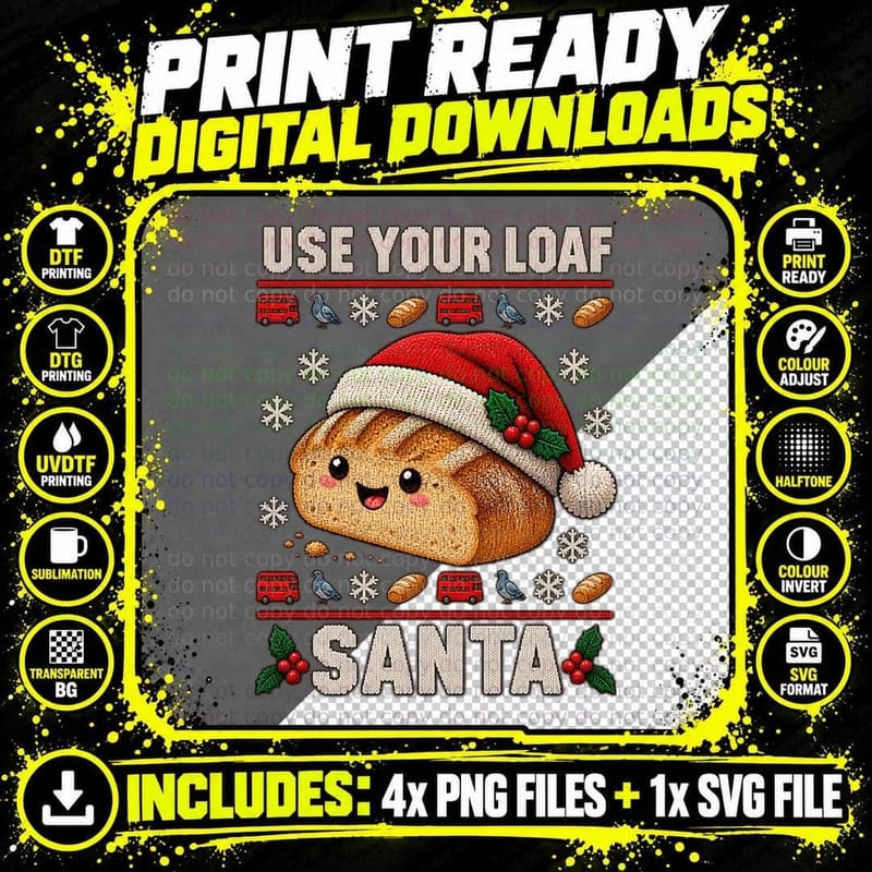 Use Your Loaf Santa Ugly Sweater British Bakery Bread Png SVG Digital Bundle