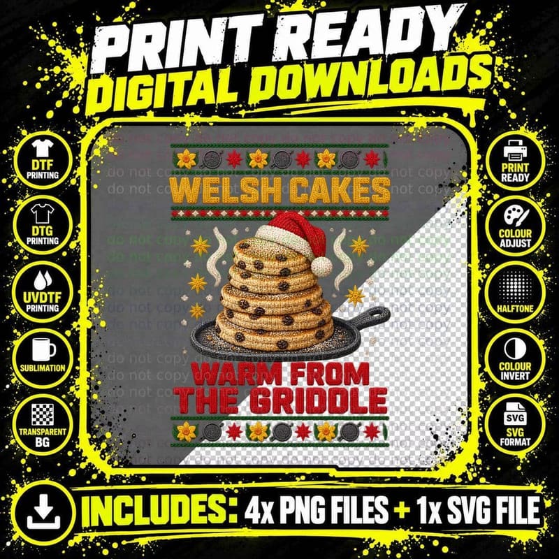 Welsh Cakes Ugly Christmas Sweater Welsh Food Baking Png SVG Digital Bundle