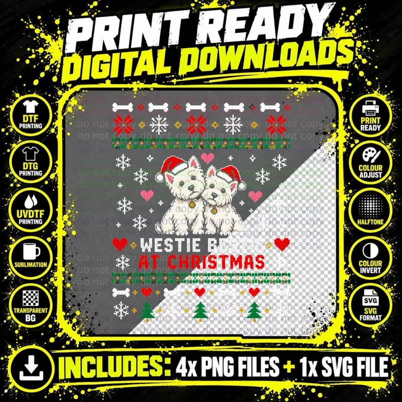 Westie Christmas Ugly Sweater Best Friends Scottish Png SVG Digital Bundle