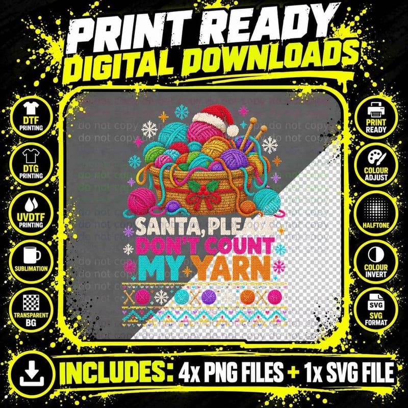 Yarn Hoarder Christmas Ugly Sweater Santa Do Not Count Png SVG Digital Bundle