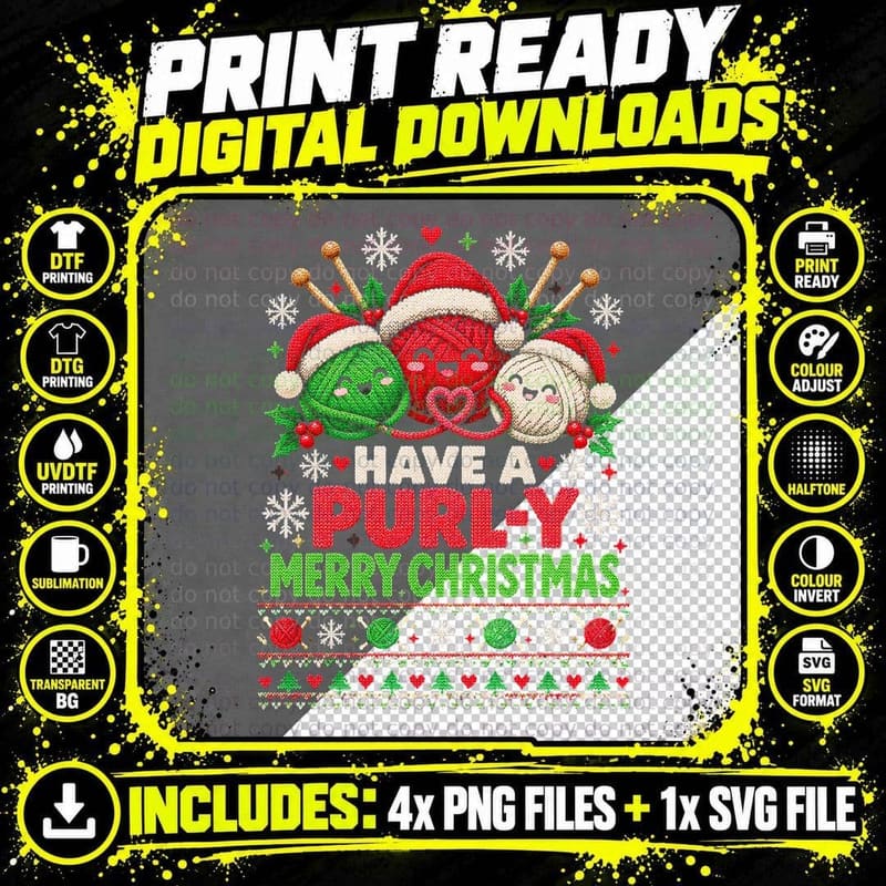 Yarn Lover Christmas Ugly Sweater Have a Purl-y Merry Png SVG Digital Bundle