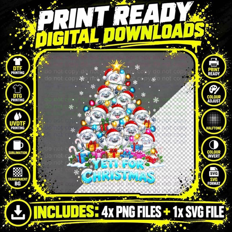 Yeti Christmas Tree Funny Holiday Cute Arctic Creature Png SVG Digital Bundle