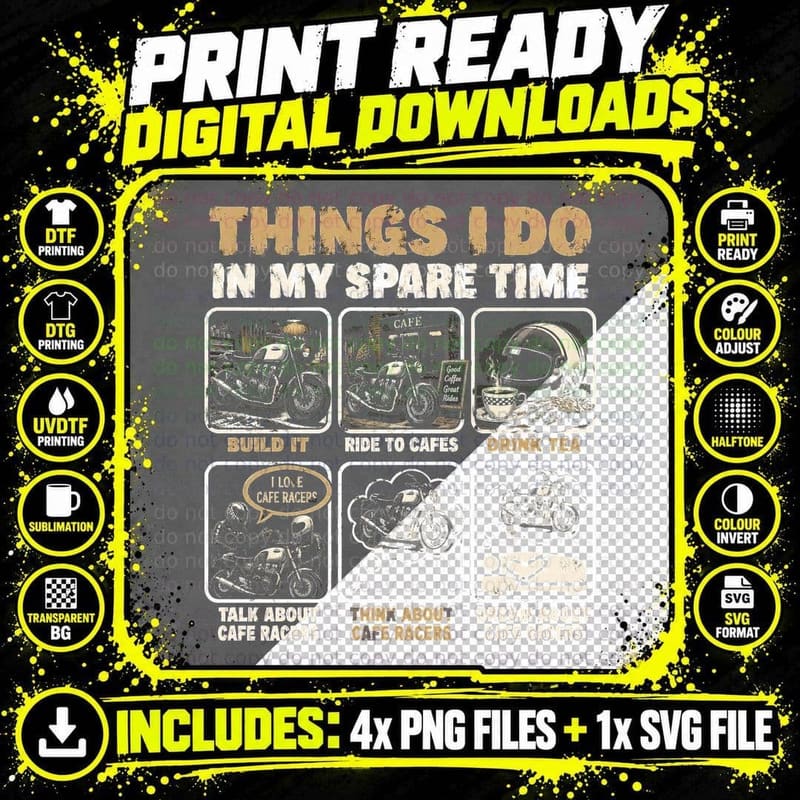 Cafe Racer Motorbike Rider Funny Spare Time Vintage Png SVG Digital Bundle