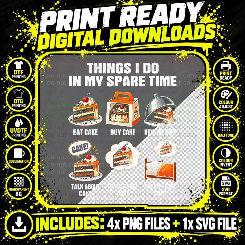 Cake Lover Funny Spare Time Retro Bakery Dessert Foodie Png SVG Digital Bundle