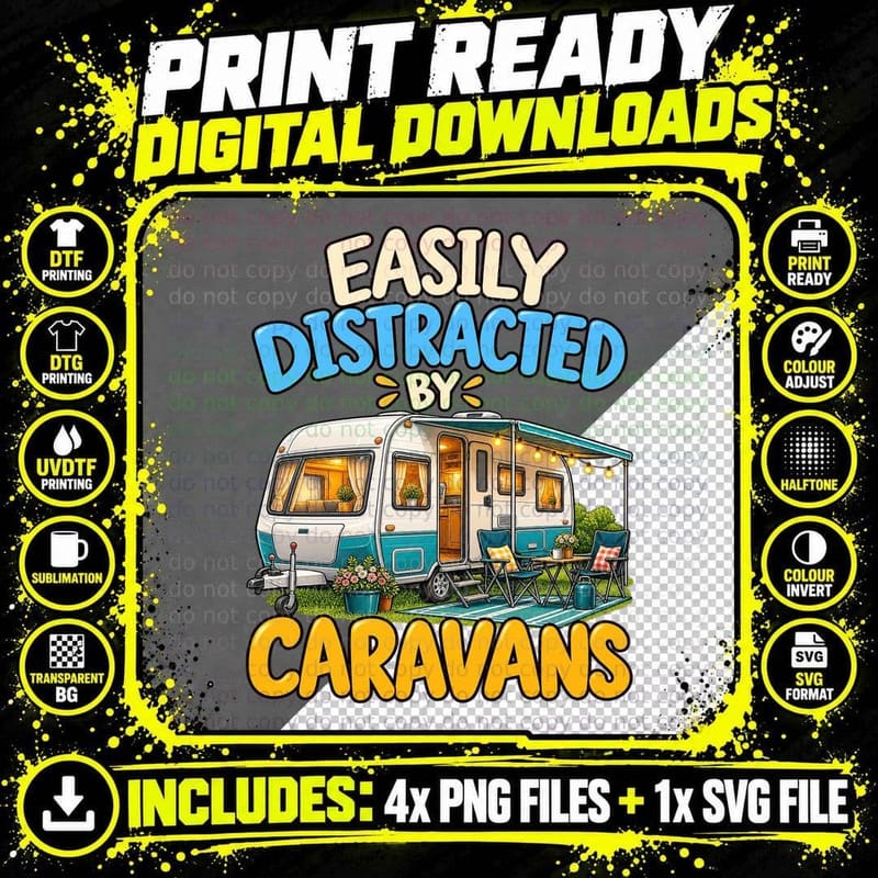 Caravans Retro Cartoon Vintage Caravan Camping Holiday Png SVG Digital Bundle