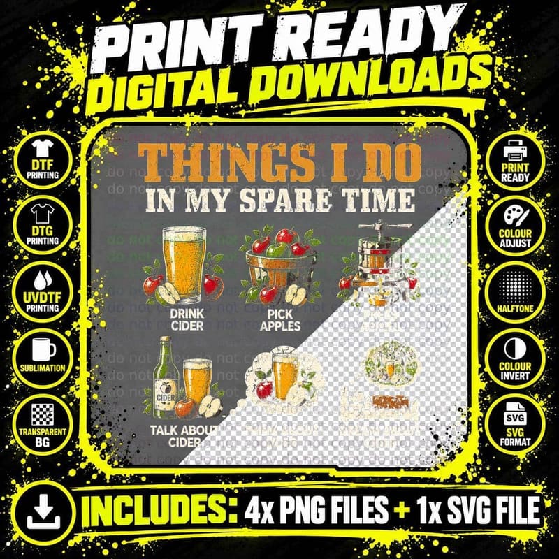 Cider Lover Funny Spare Time Vintage Apple Orchard Cider Png SVG Digital Bundle