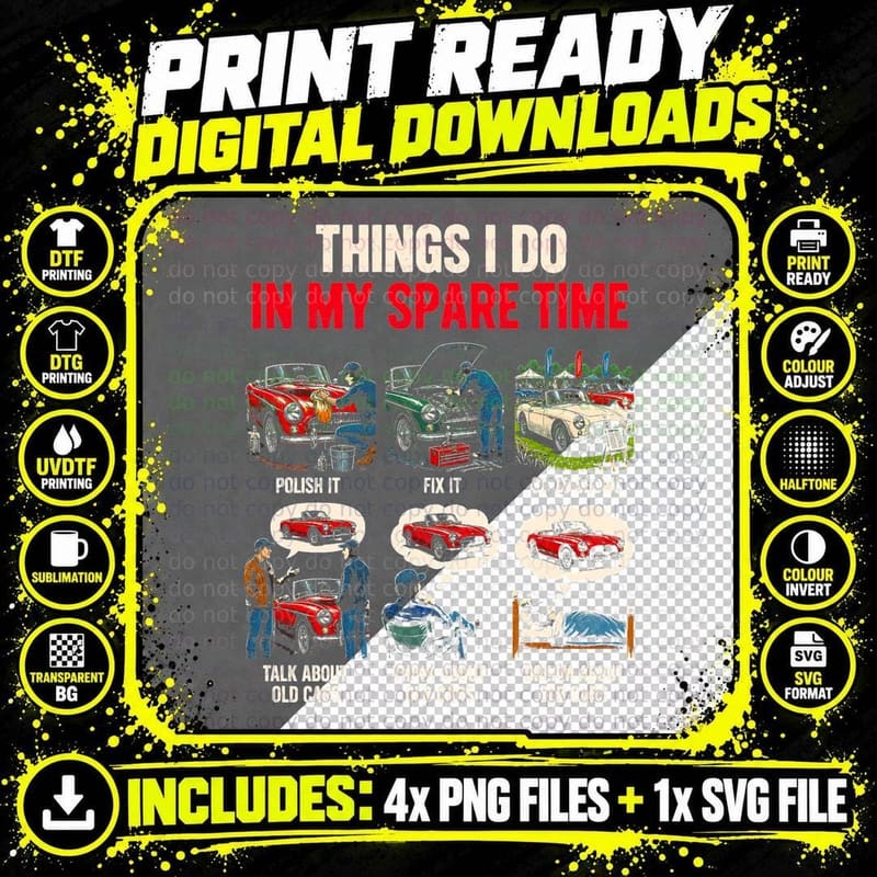 Classic Car Lover Funny Spare Time Vintage Old Cars Show Png SVG Digital Bundle