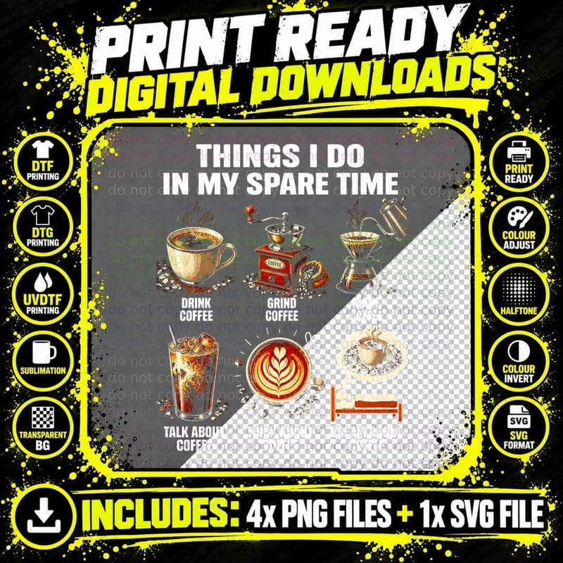 Coffee Lover Funny Spare Time Retro Coffee Grinder Png SVG Digital Bundle