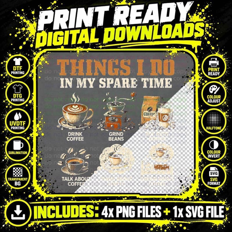Coffee Lover Funny Spare Time Vintage Retro Coffee Png SVG Digital Bundle