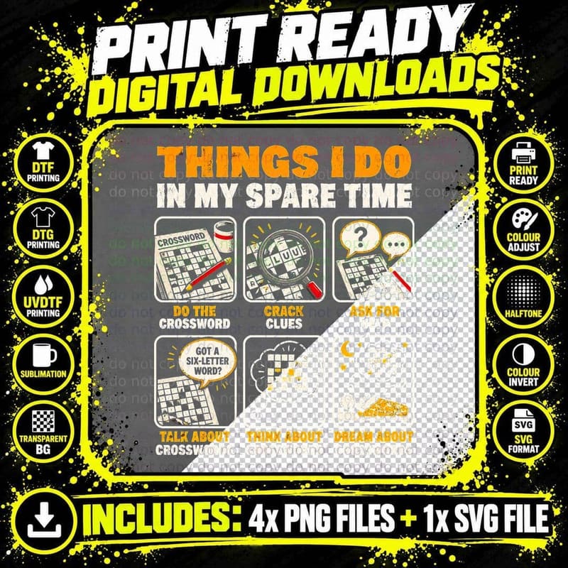 Crossword Puzzle Lover Funny Spare Time Retro Word Game Png SVG Digital Bundle