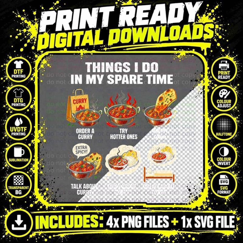 Curry Lover Funny Spare Time Retro Indian Takeaway Png SVG Digital Bundle