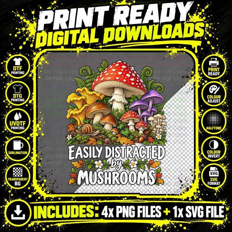 Cute Funny Mushroom Lover Gift Whimsical Woodland Png SVG Digital Bundle