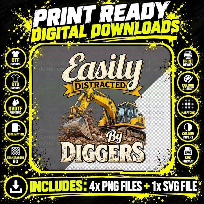 Digger Lover Retro Construction Tee Excavator Operator Png SVG Digital Bundle