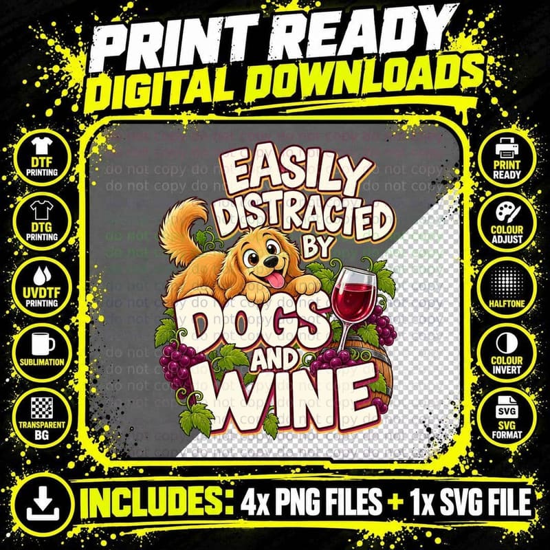 Dogs and Wine Lover Funny Golden Retriever Dog Mom Png SVG Digital Bundle