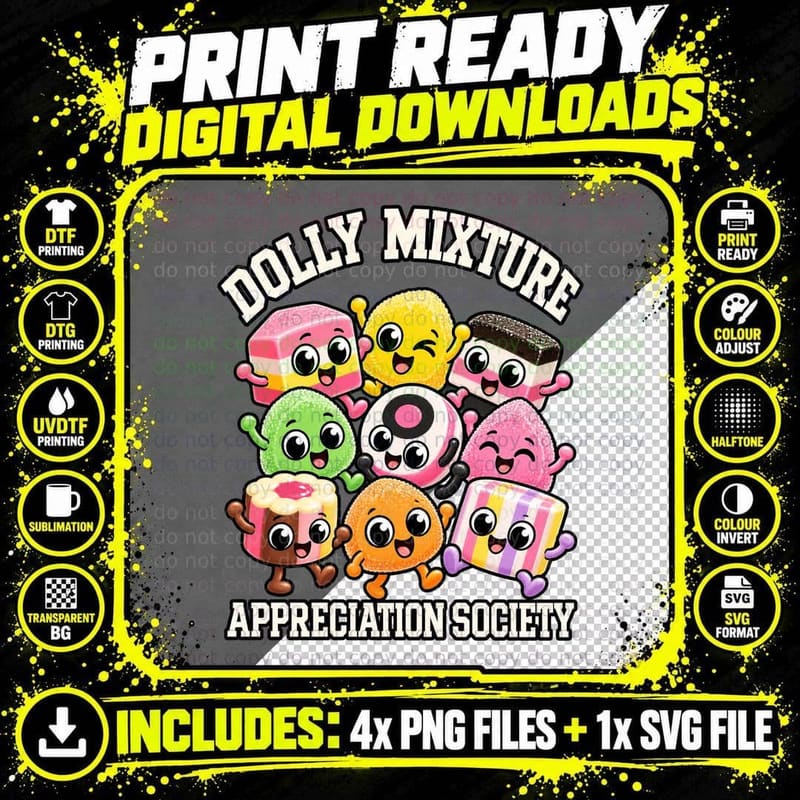 Dolly Mixture Appreciation Society Cute Cartoon Retro Png SVG Digital Bundle