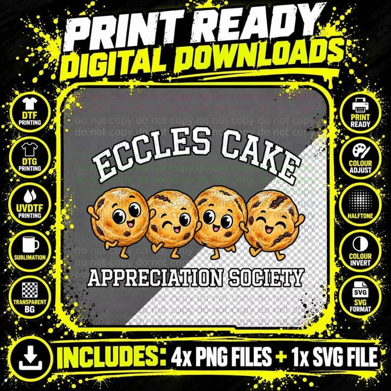 Eccles Cake Appreciation Society Retro Cartoon British Png SVG Digital Bundle