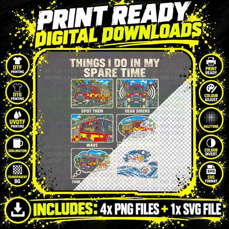 Fire Engine Enthusiast Retro Fire Truck Emergency Png SVG Digital Bundle