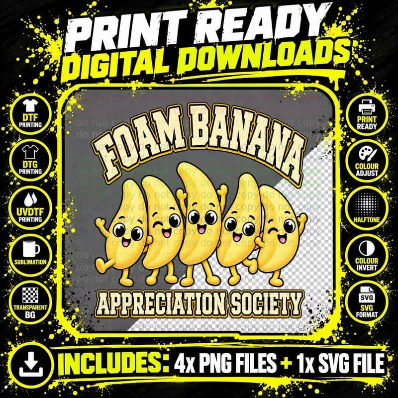Foam Banana Appreciation Society Retro Varsity British Png SVG Digital Bundle
