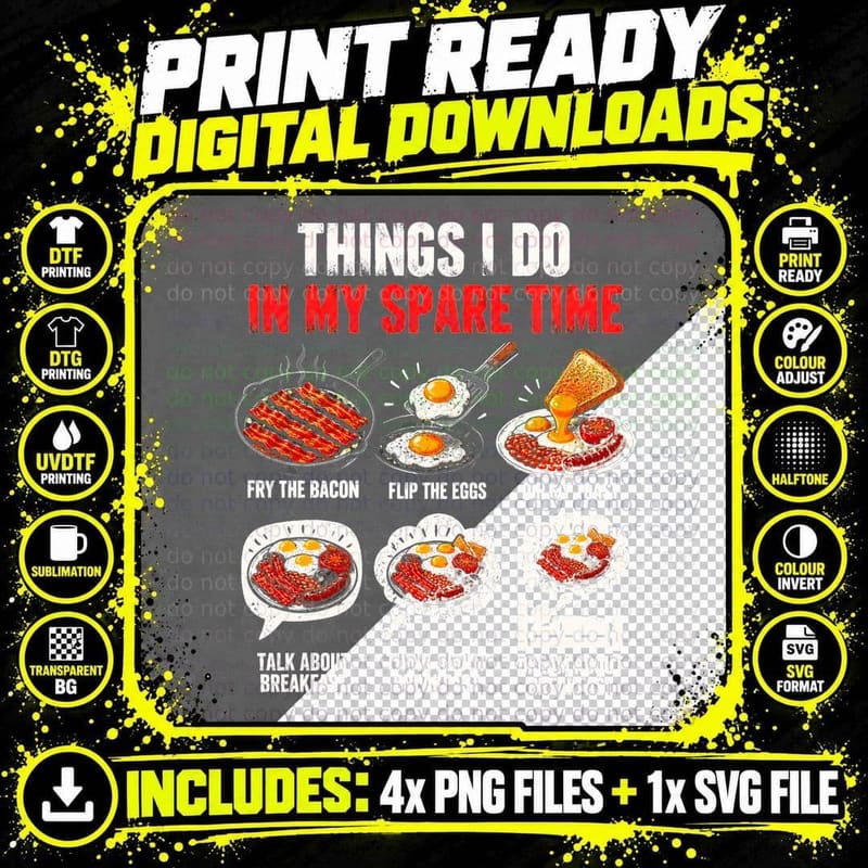 Full English Breakfast British Foodie Humor Vintage Food Png SVG Digital Bundle