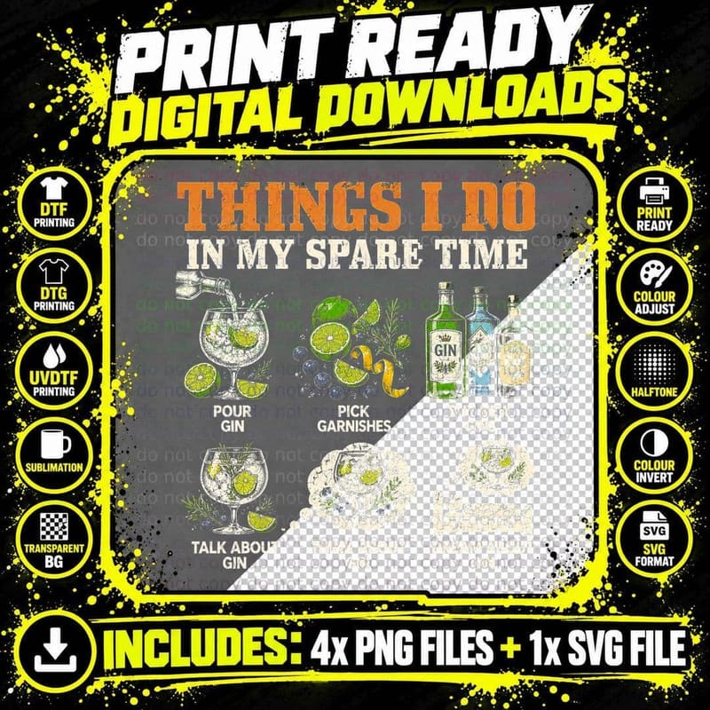 Gin Lover Funny Spare Time Vintage Botanical Gin And Png SVG Digital Bundle