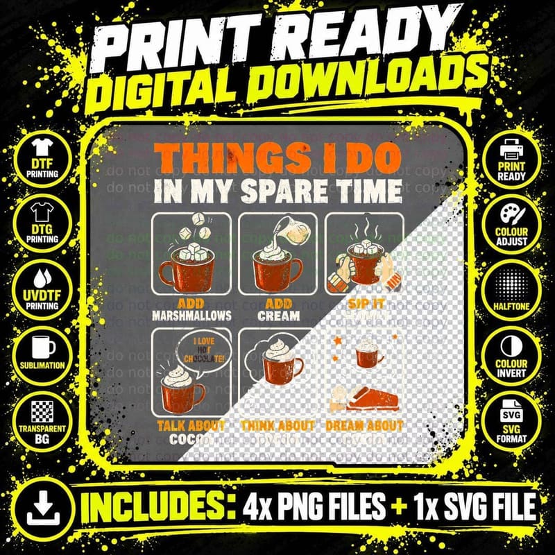 Hot Chocolate Lover Funny Spare Time Winter Cocoa Png SVG Digital Bundle
