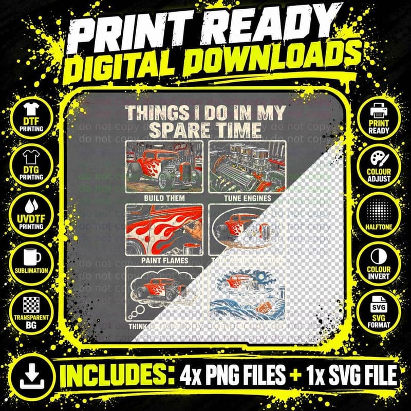 Hot Rod Builder Vintage Classic American Car Garage Png SVG Digital Bundle