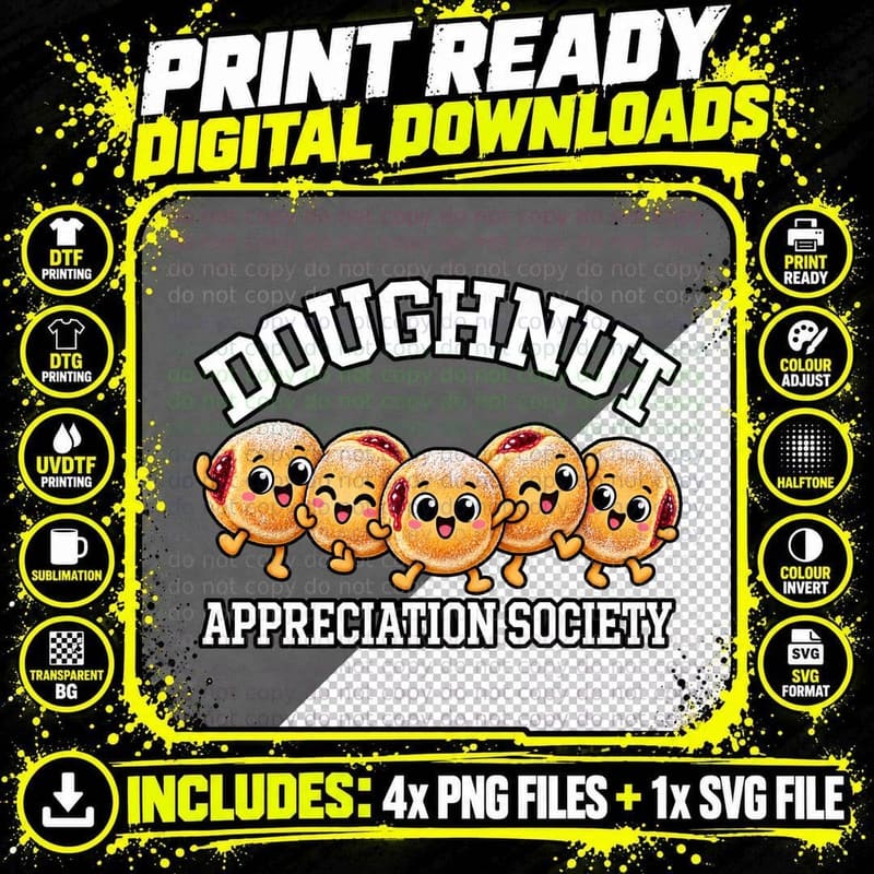Jam Doughnut Appreciation Society Cute Retro Cartoon Png SVG Digital Bundle
